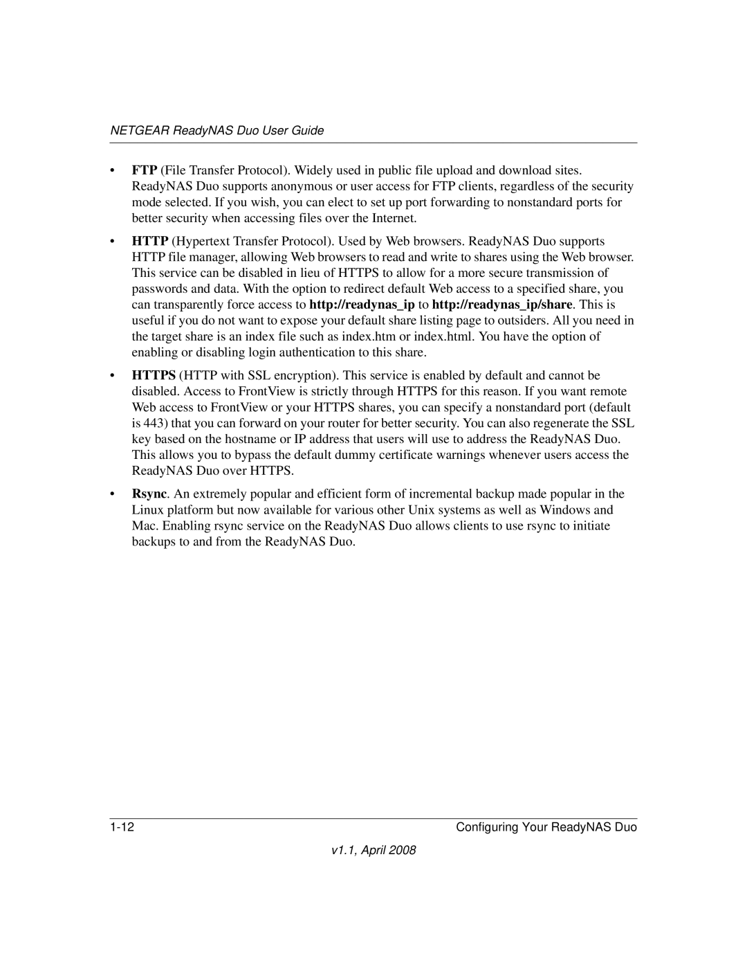 NETGEAR RND 2175, RND2110 manual Netgear ReadyNAS Duo User Guide 