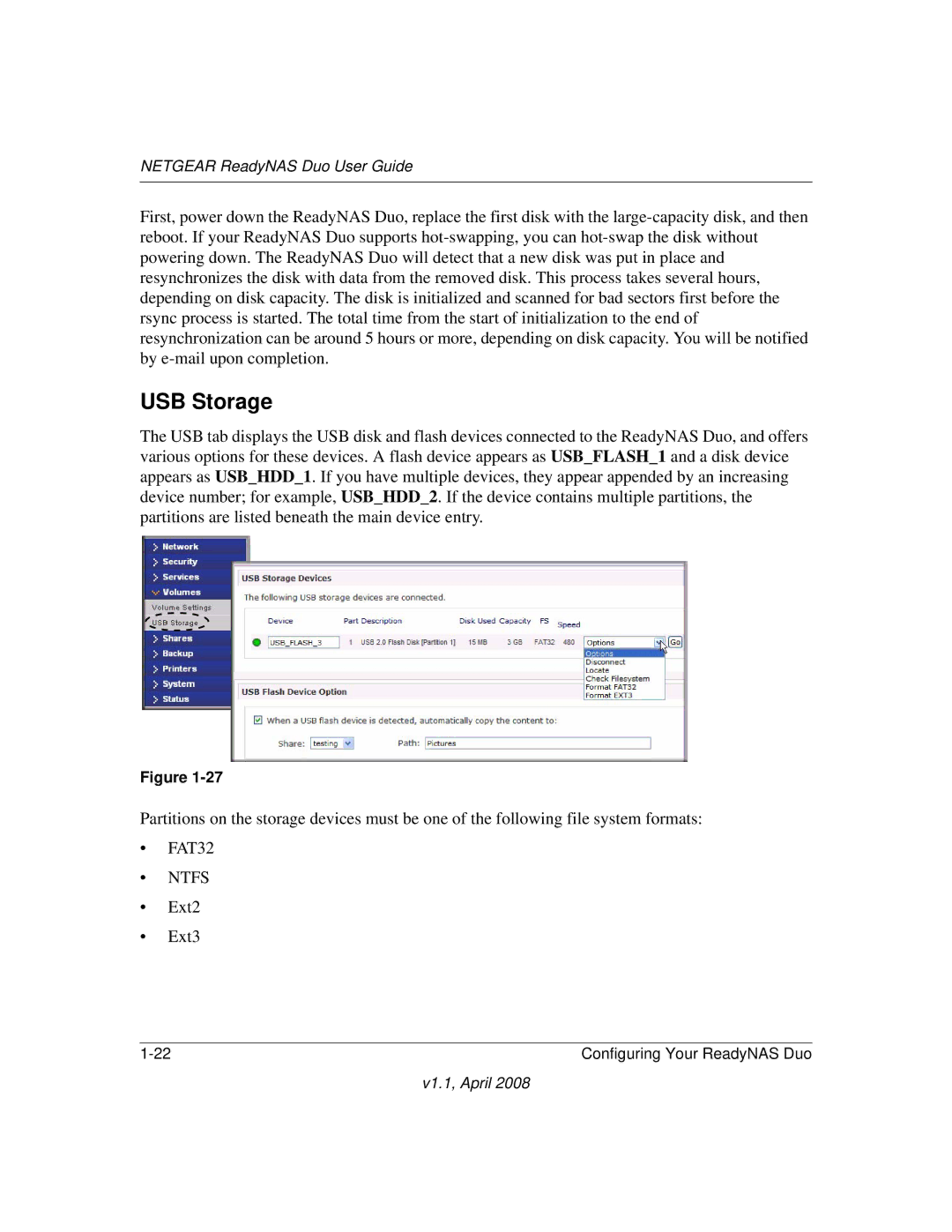 NETGEAR RND 2175, RND2110 manual USB Storage, Ntfs 