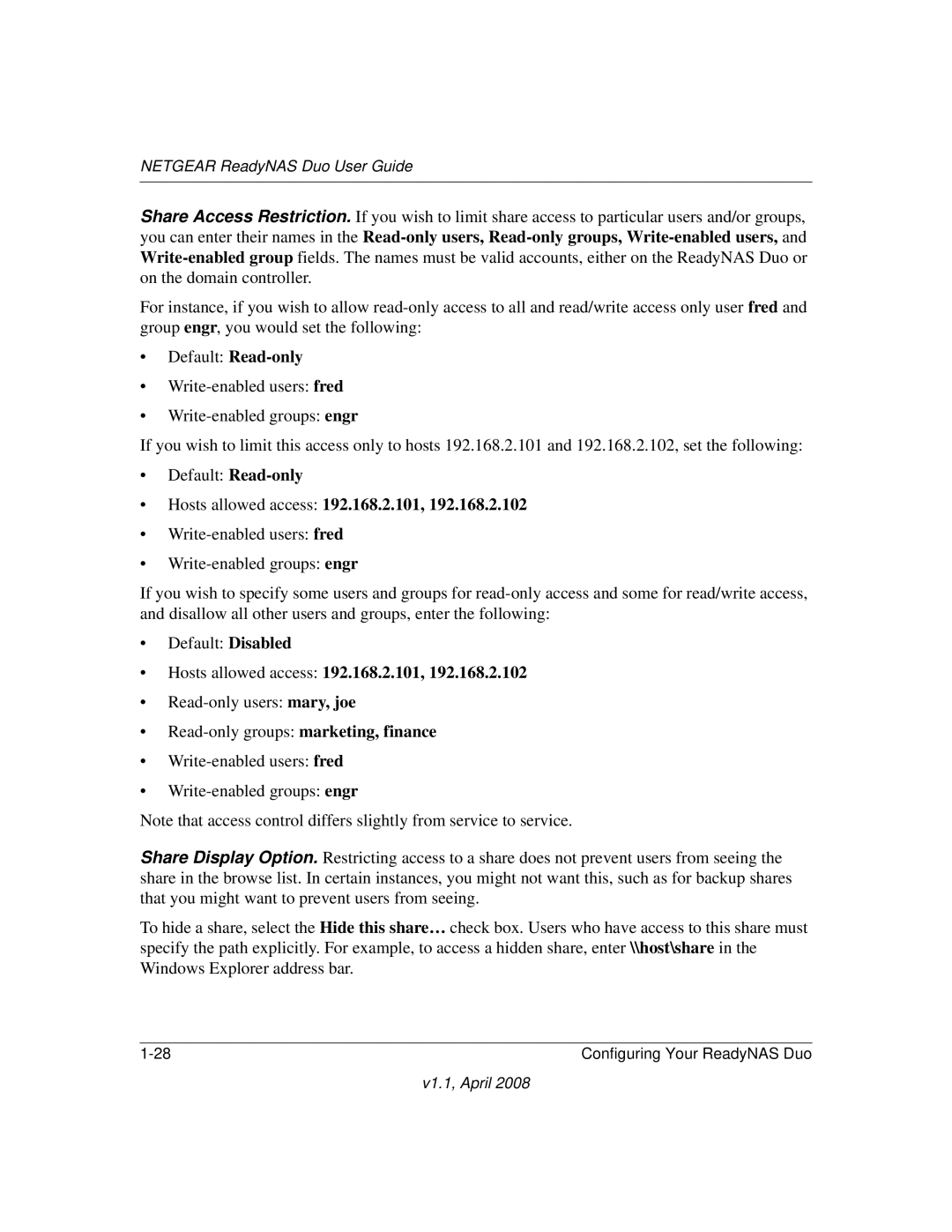 NETGEAR RND 2175, RND2110 manual Hosts allowed access 192.168.2.101 