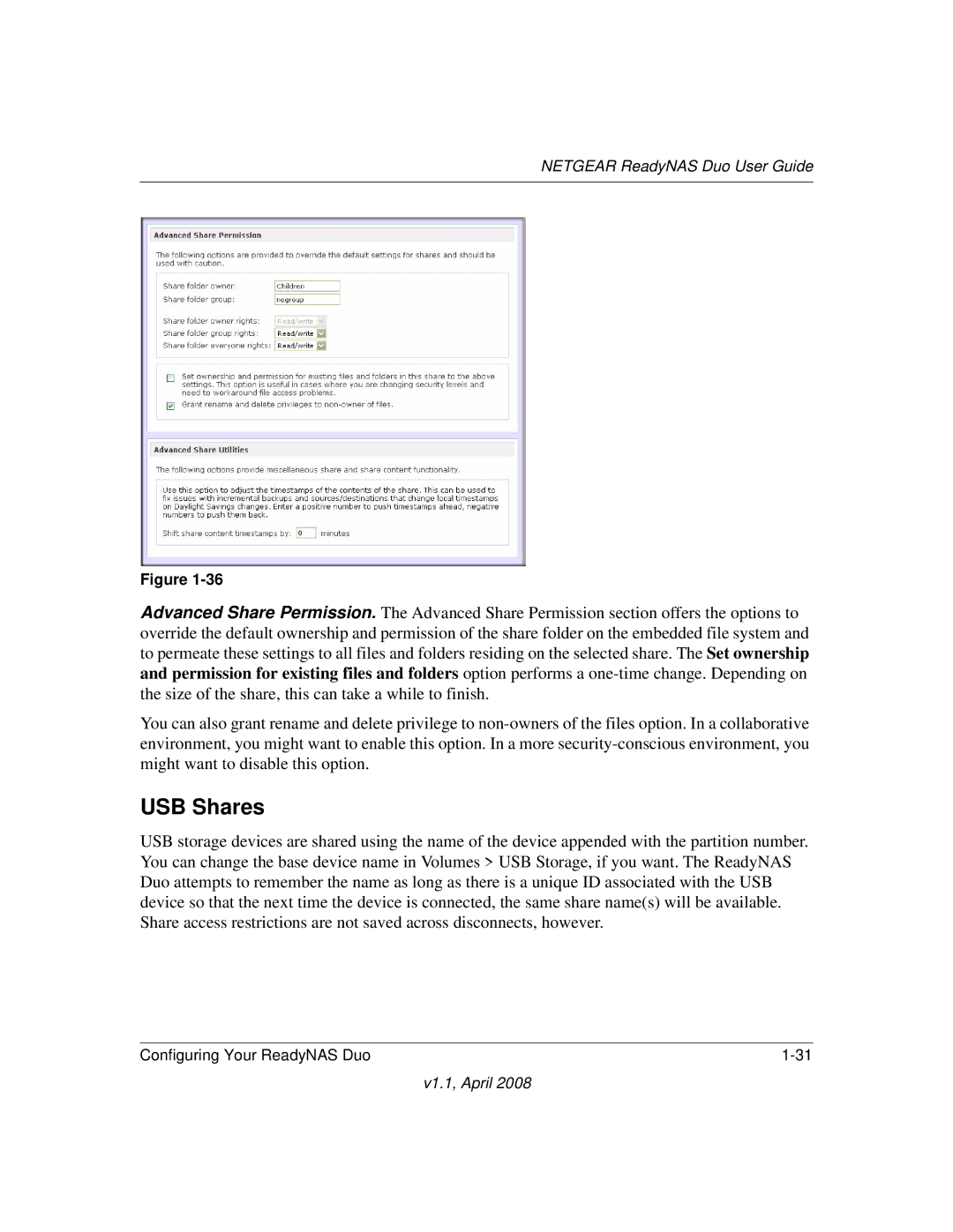 NETGEAR RND2110, RND 2175 manual USB Shares 