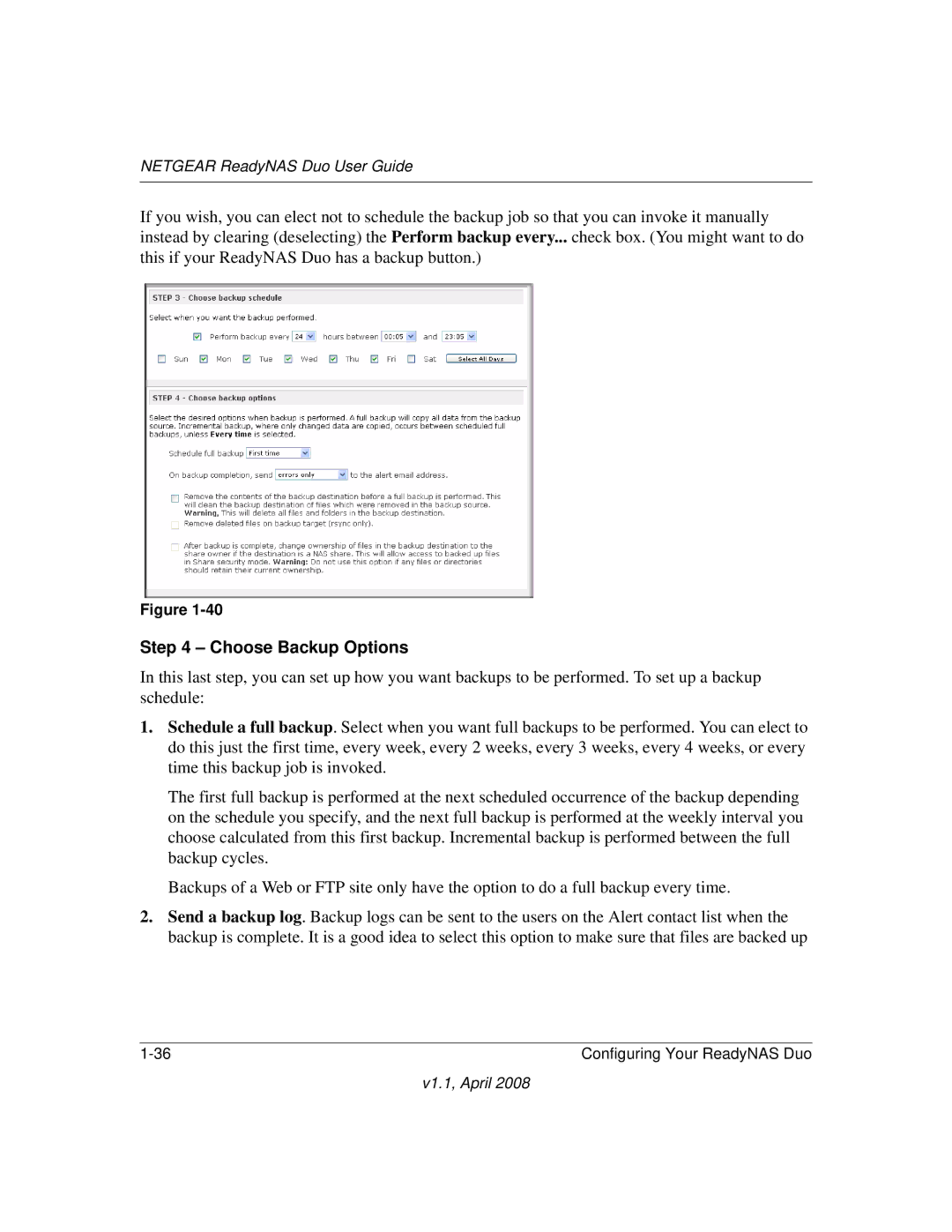 NETGEAR RND 2175, RND2110 manual Choose Backup Options 