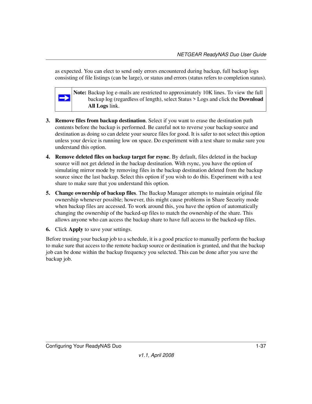 NETGEAR RND2110, RND 2175 manual All Logs link 