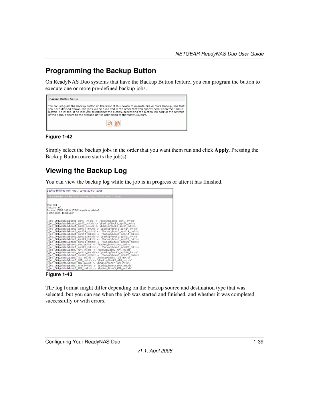 NETGEAR RND2110, RND 2175 manual Programming the Backup Button, Viewing the Backup Log 