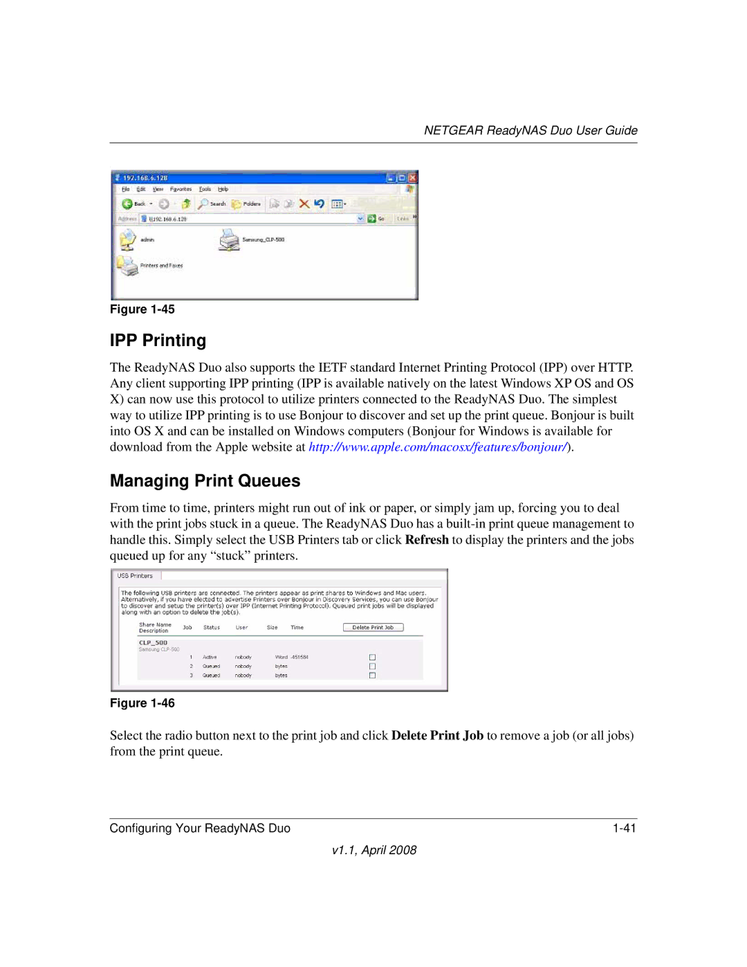 NETGEAR RND2110, RND 2175 manual IPP Printing, Managing Print Queues 