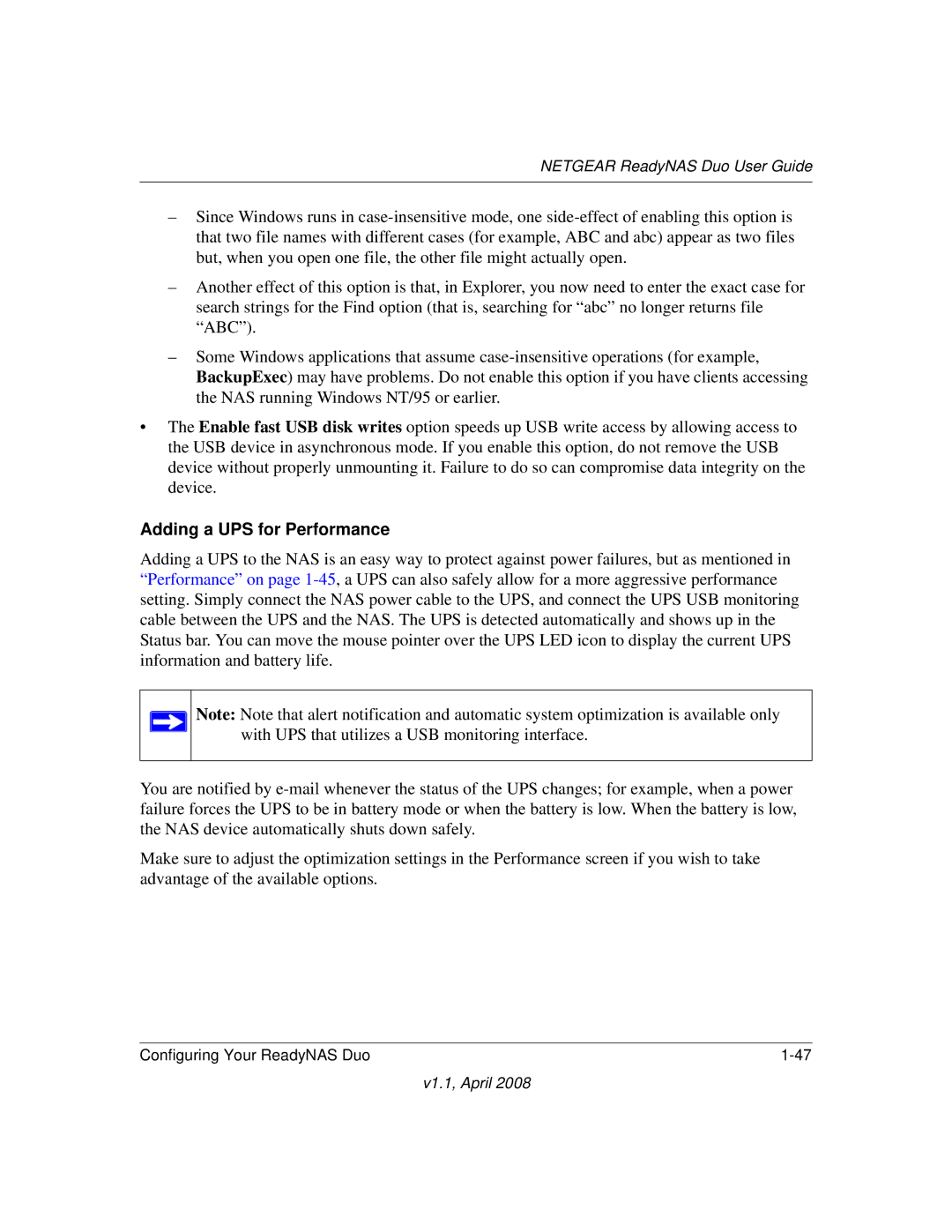 NETGEAR RND2110, RND 2175 manual Adding a UPS for Performance 