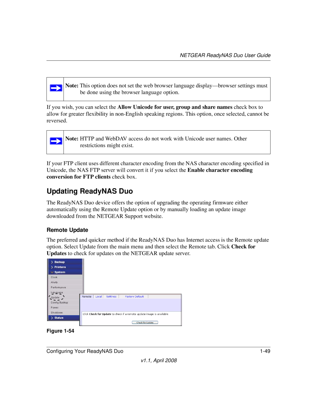 NETGEAR RND2110, RND 2175 manual Updating ReadyNAS Duo, Remote Update 