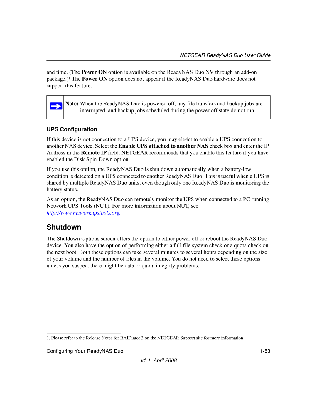 NETGEAR RND2110, RND 2175 manual Shutdown, UPS Configuration 