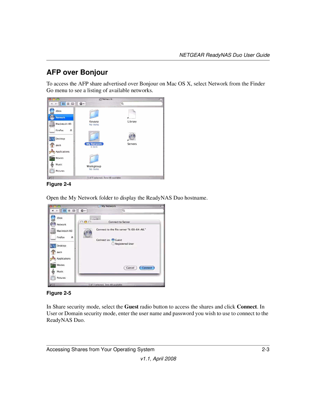 NETGEAR RND2110, RND 2175 manual AFP over Bonjour 