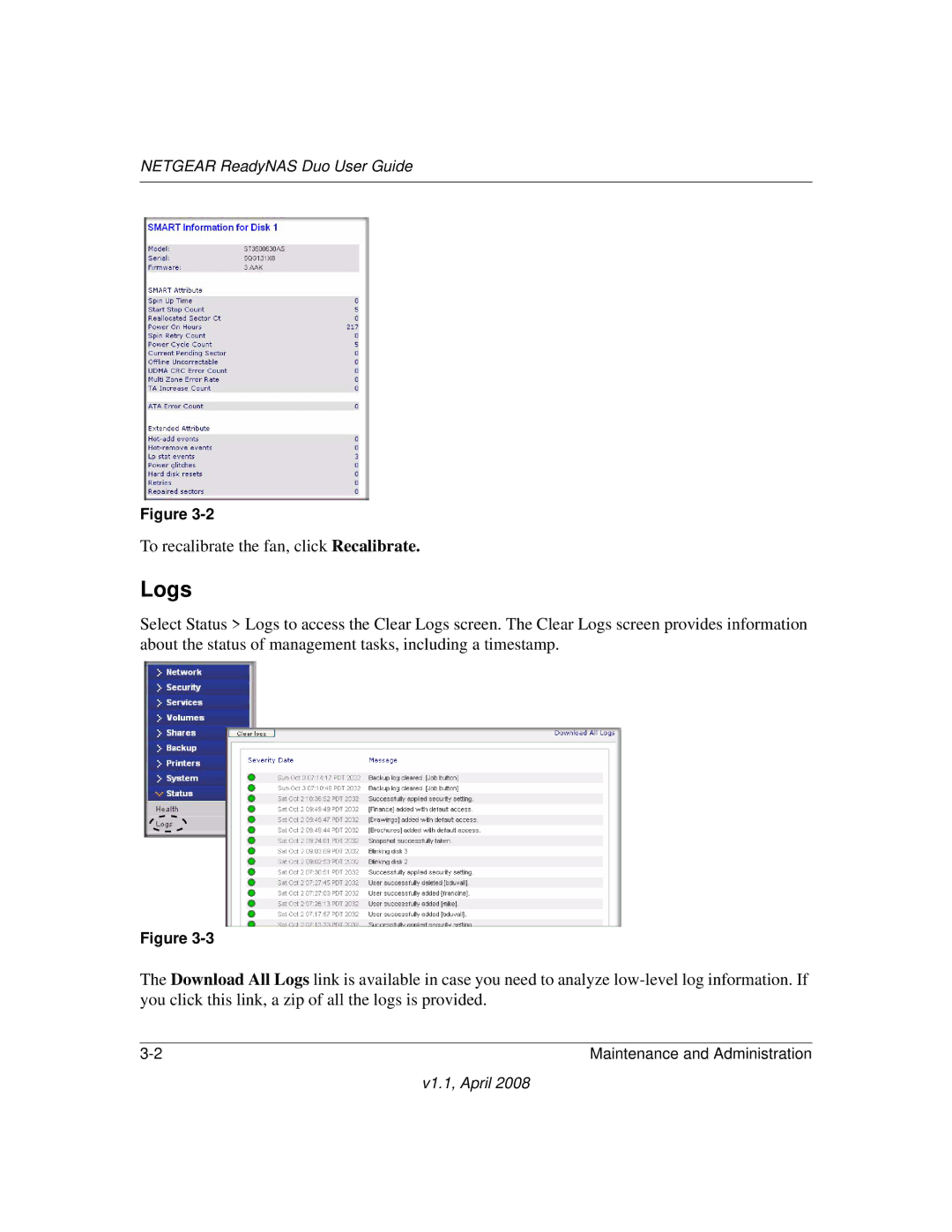 NETGEAR RND 2175, RND2110 manual Logs 