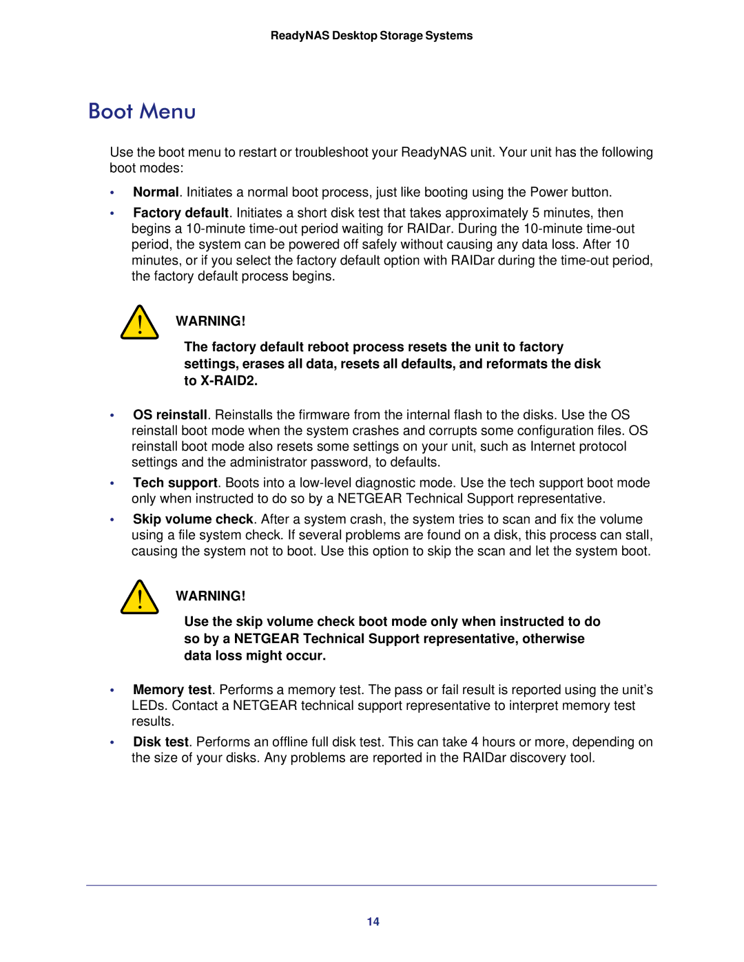 NETGEAR RNDP6310-100NAS manual Boot Menu 