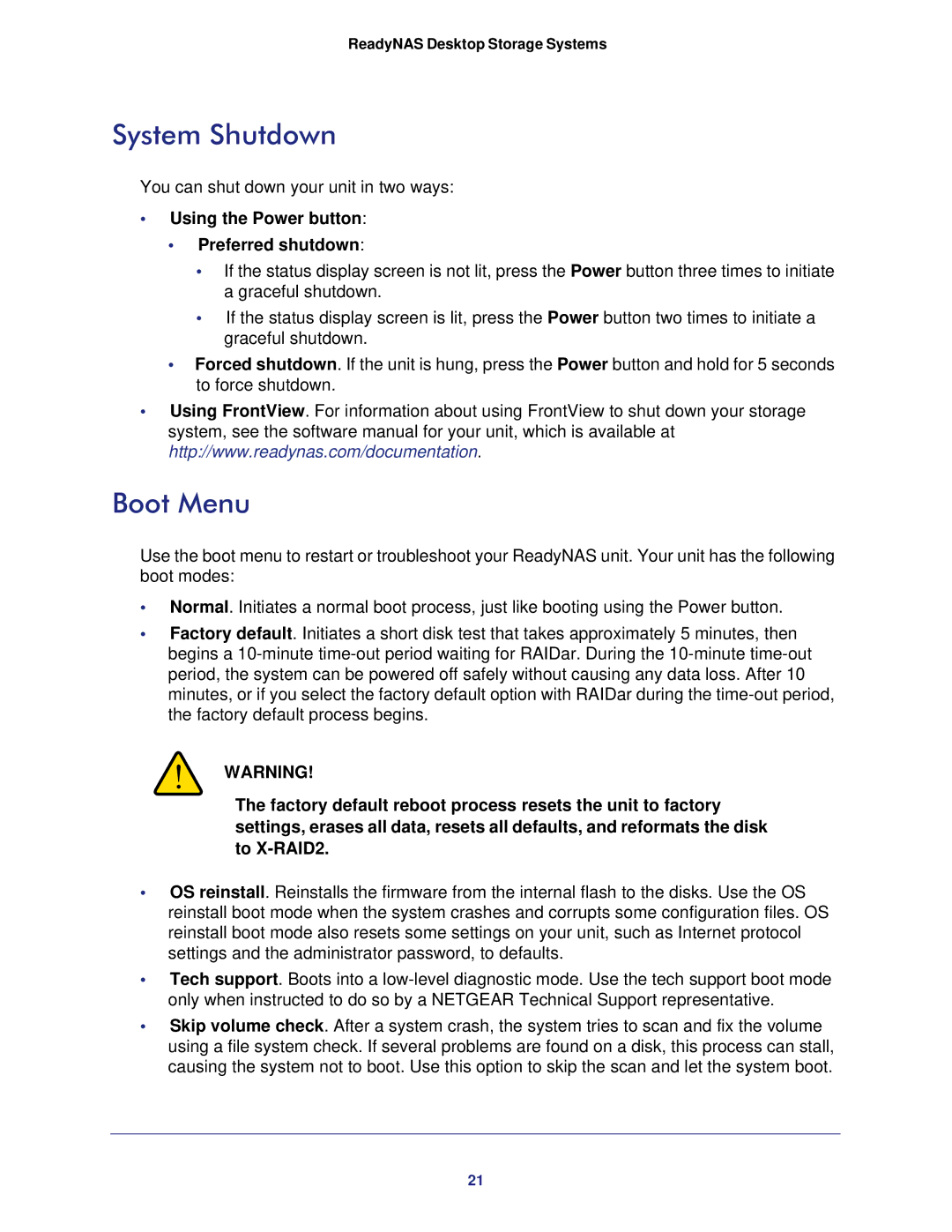 NETGEAR RNDP6310-100NAS manual System Shutdown, Using the Power button Preferred shutdown 