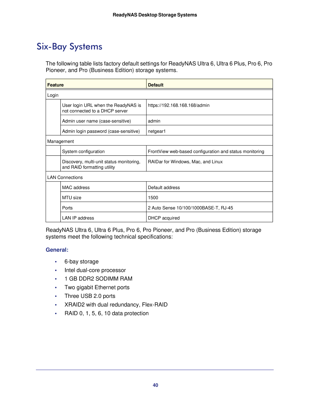 NETGEAR RNDP6310-100NAS manual Six-Bay Systems 