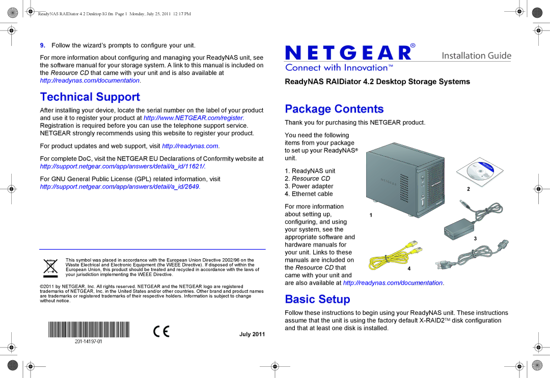 NETGEAR RNDP6630-200NAS software manual Technical Support, Package Contents, Basic Setup 