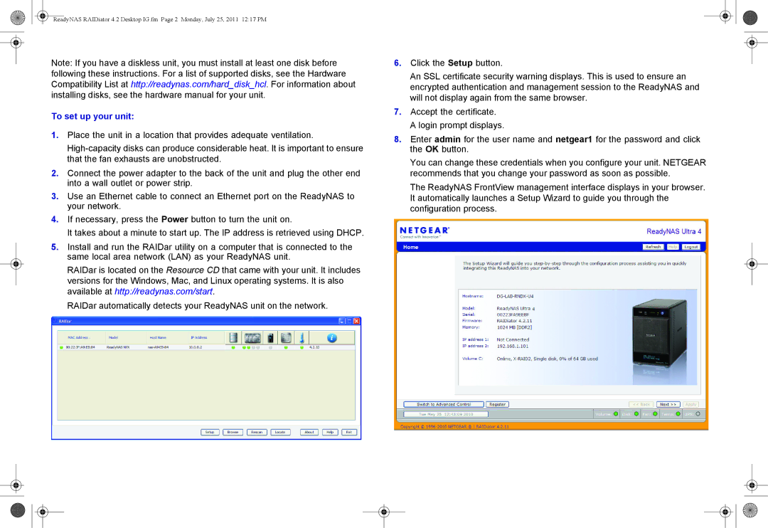 NETGEAR RNDP6630-200NAS software manual To set up your unit 