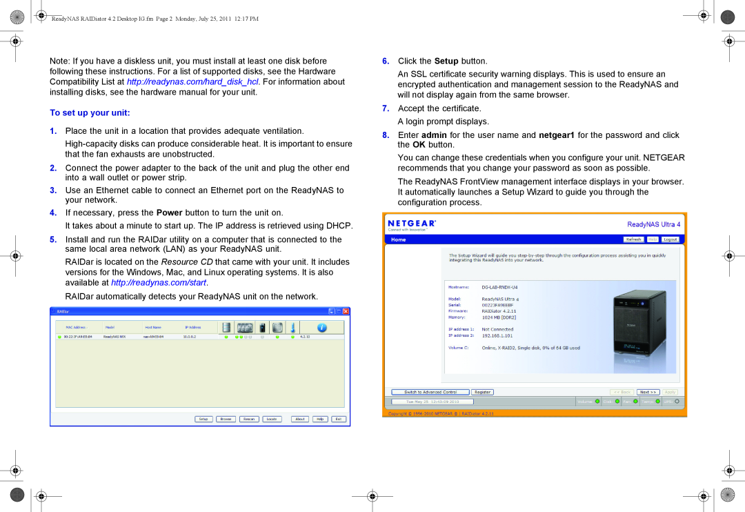 NETGEAR RNDP6630-200NAS software manual To set up your unit 