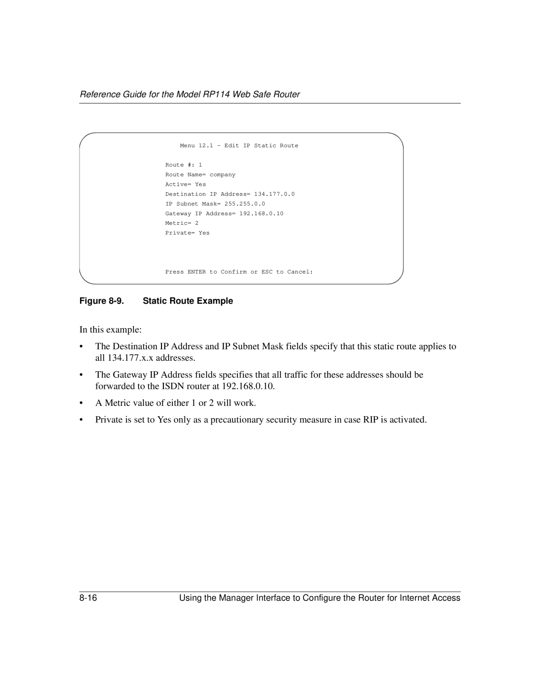 NETGEAR RP114 manual Static Route Example 