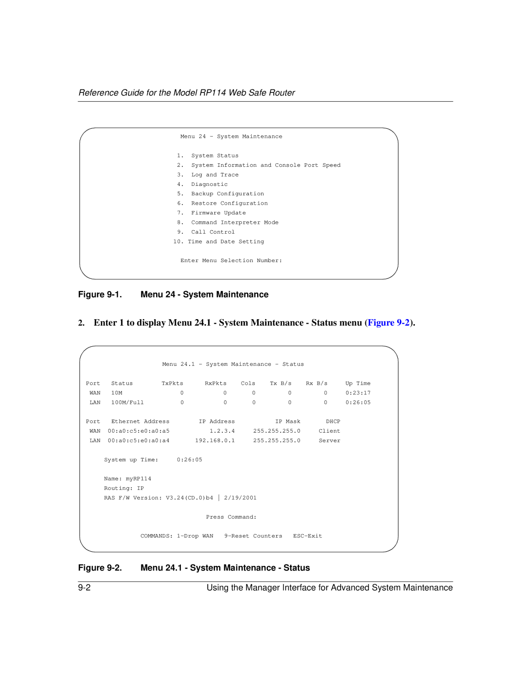 NETGEAR RP114 manual Menu 24 System Maintenance 