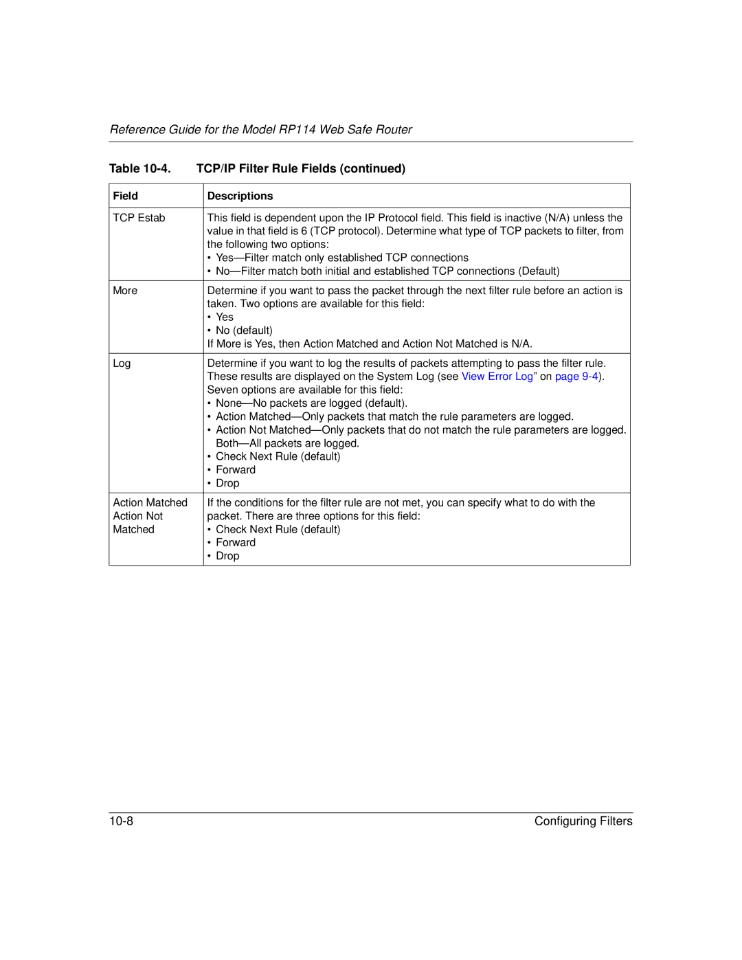 NETGEAR RP114 manual Configuring Filters 