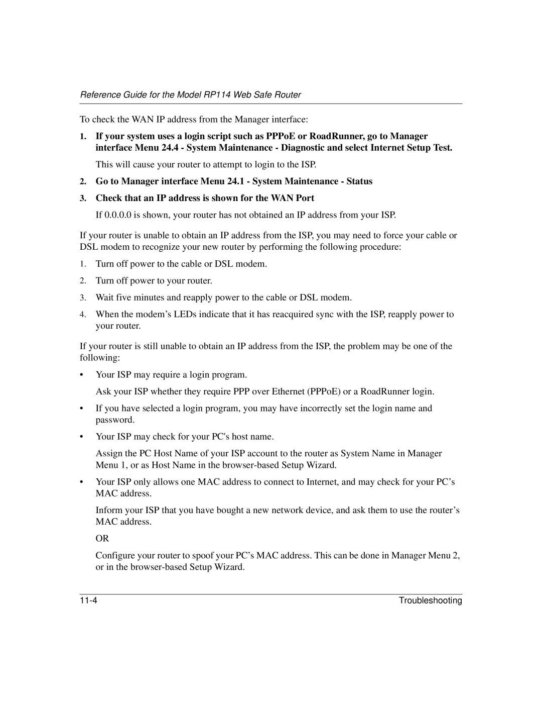 NETGEAR RP114 manual This will cause your router to attempt to login to the ISP 