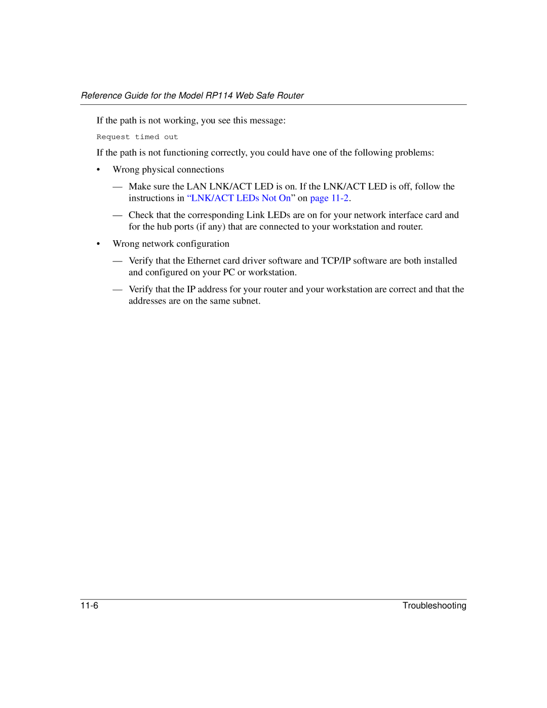 NETGEAR RP114 manual If the path is not working, you see this message 