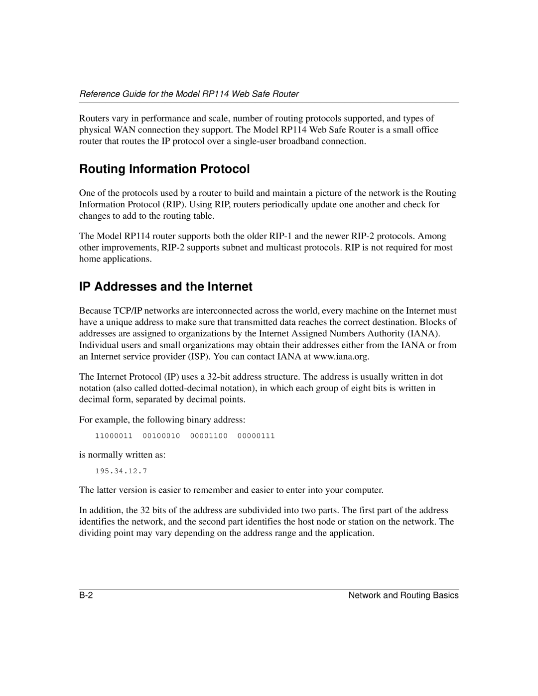 NETGEAR RP114 manual Routing Information Protocol, IP Addresses and the Internet 