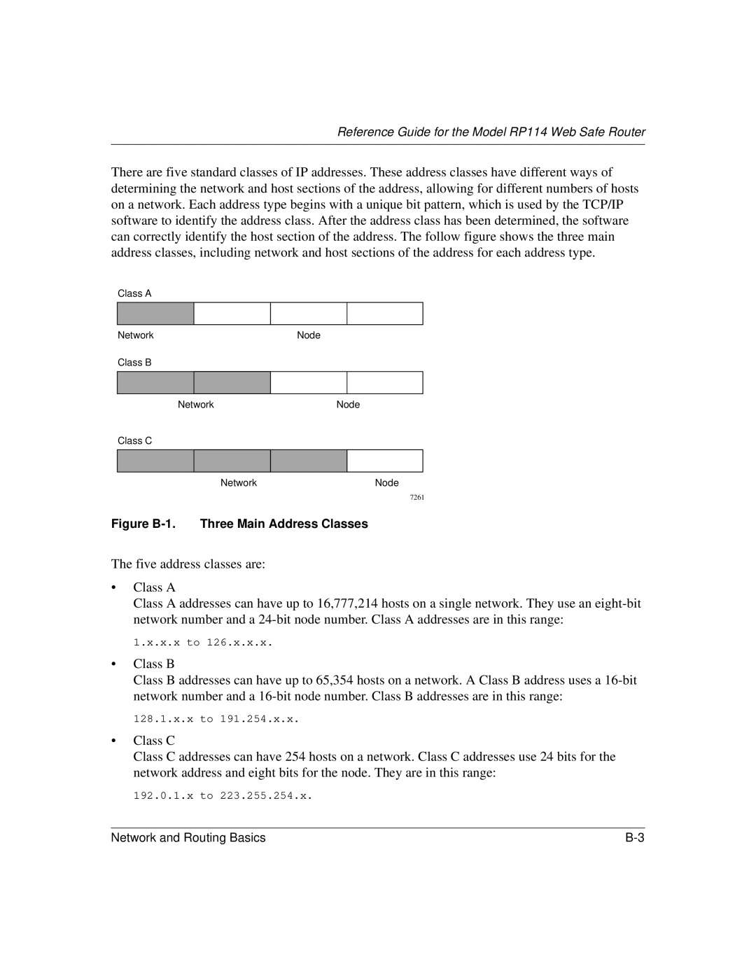 NETGEAR RP114 manual Figure B-1. Three Main Address Classes 