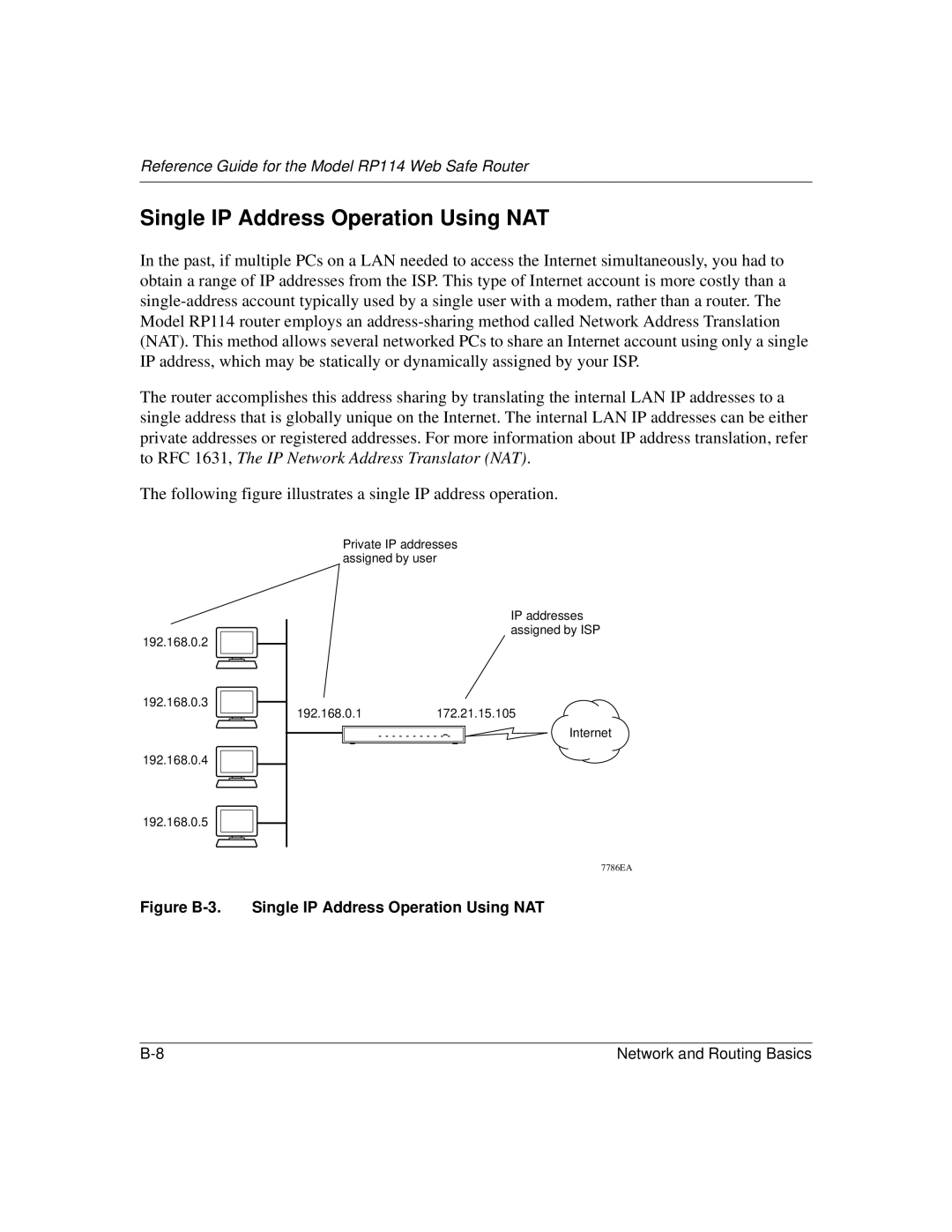 NETGEAR RP114 manual Figure B-3. Single IP Address Operation Using NAT 