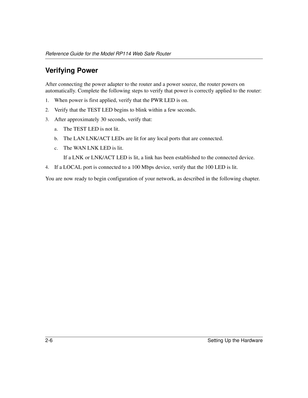 NETGEAR RP114 manual Verifying Power 