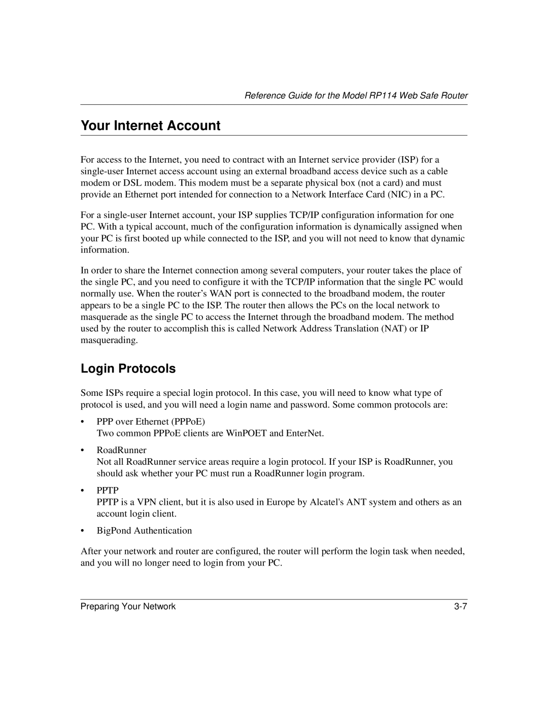 NETGEAR RP114 manual Your Internet Account, Login Protocols 