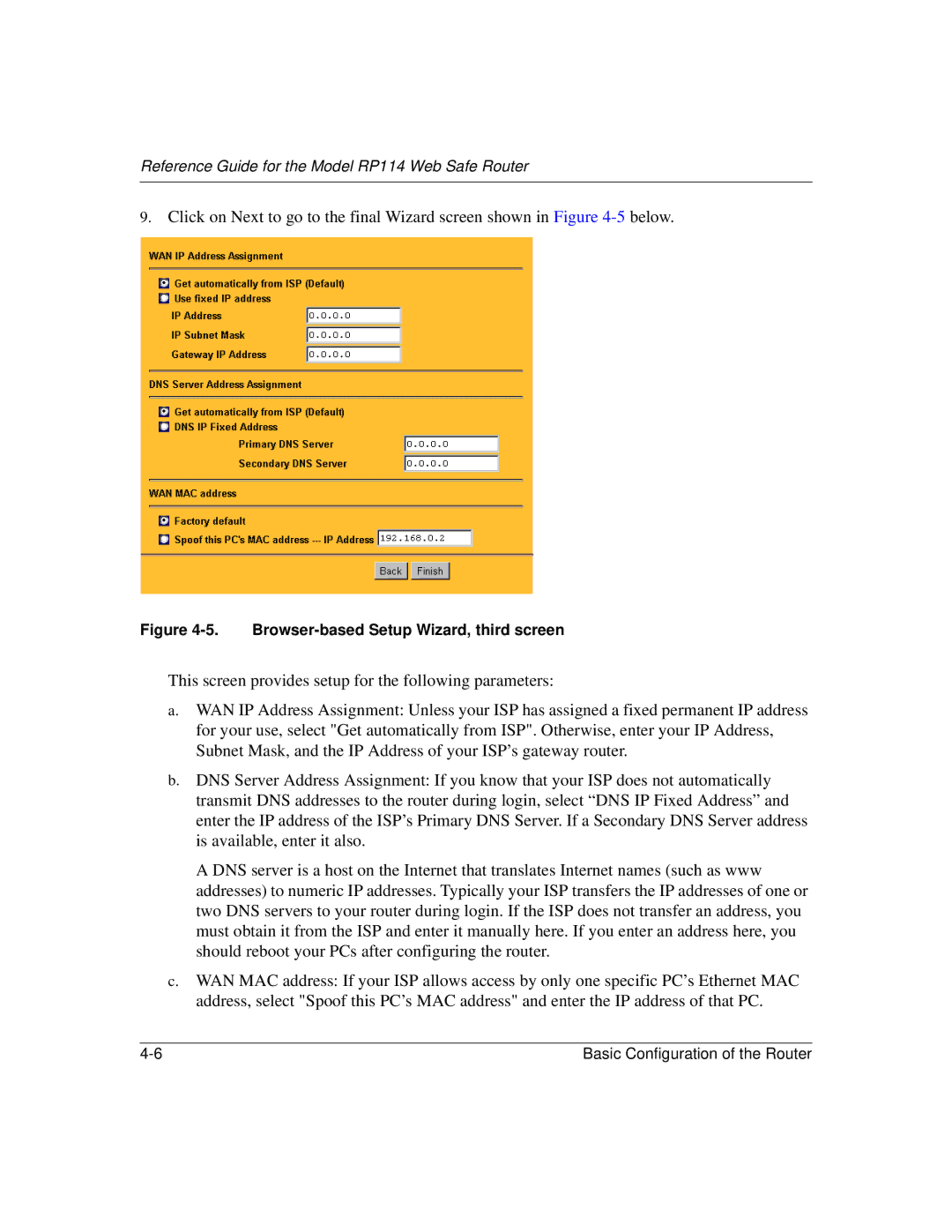 NETGEAR RP114 manual Browser-based Setup Wizard, third screen 