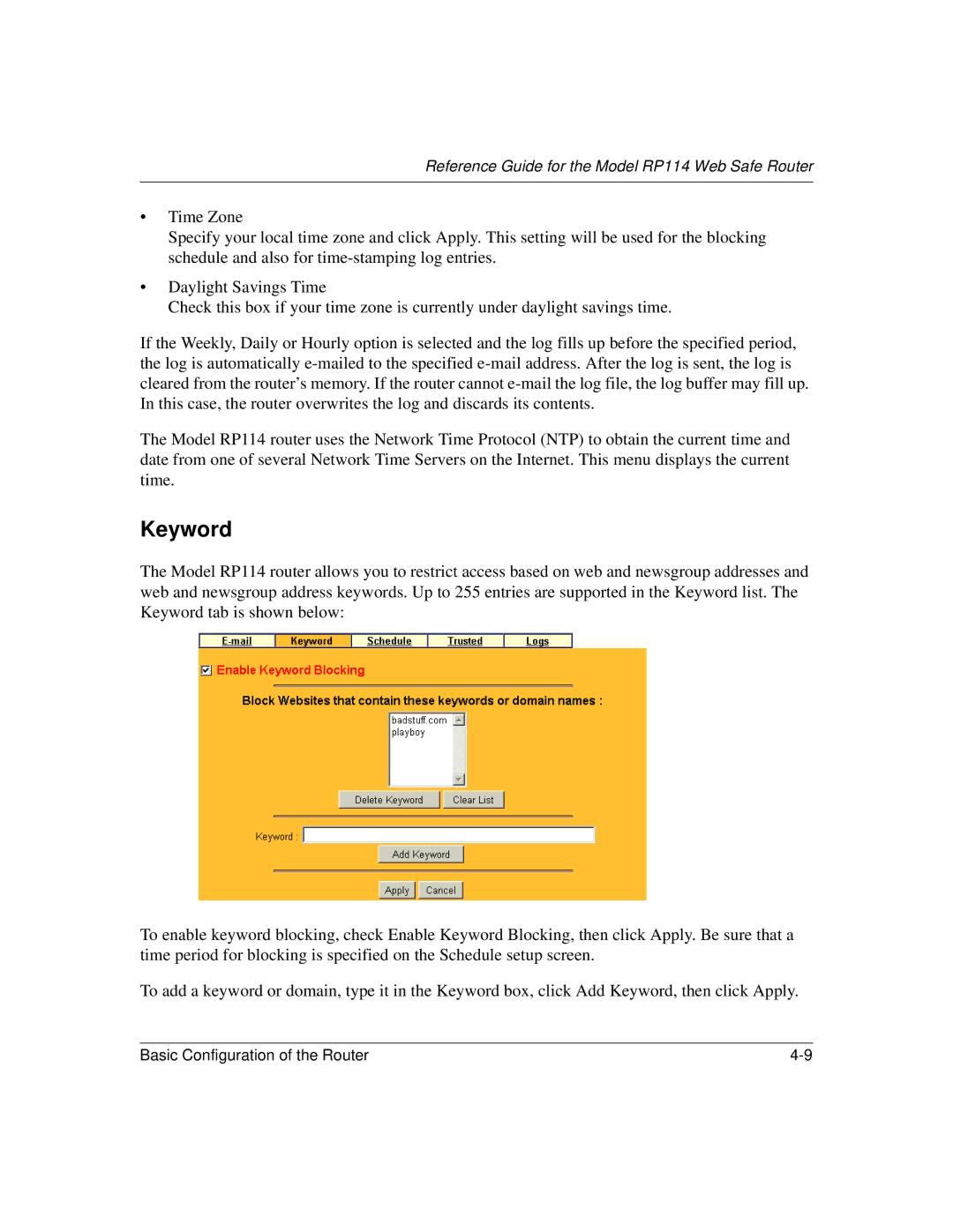 NETGEAR RP114 manual Keyword 