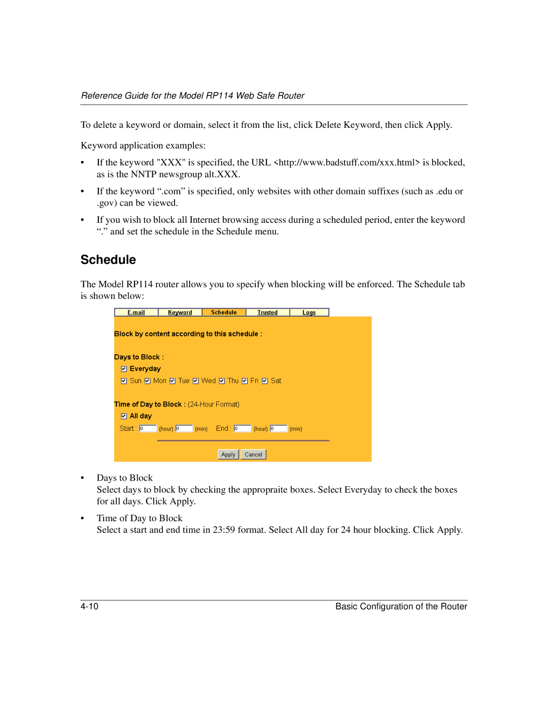 NETGEAR RP114 manual Schedule 