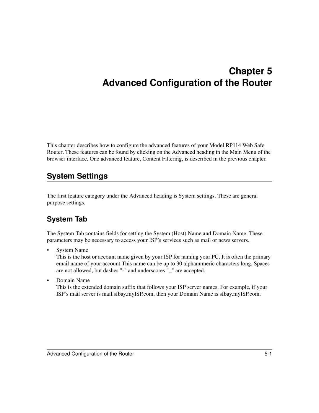 NETGEAR RP114 manual Advanced Configuration of the Router, System Settings, System Tab 