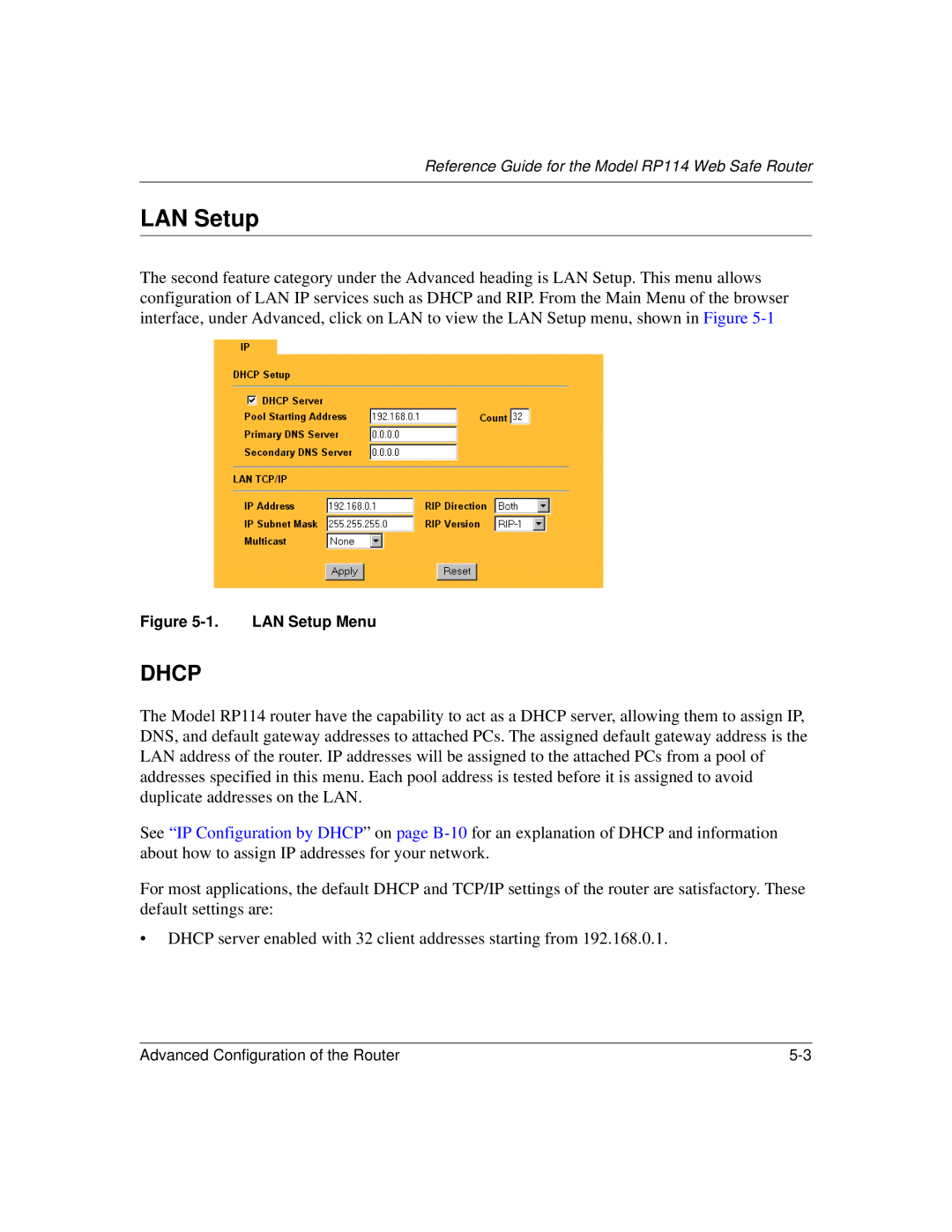 NETGEAR RP114 manual LAN Setup Menu 