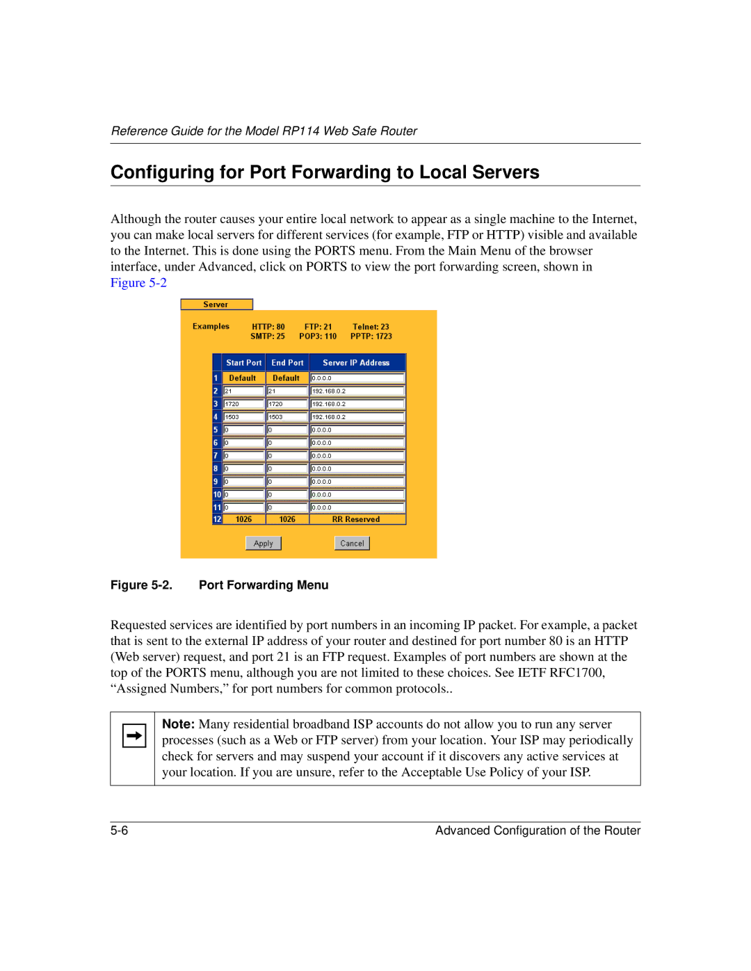 NETGEAR RP114 manual Configuring for Port Forwarding to Local Servers, Port Forwarding Menu 