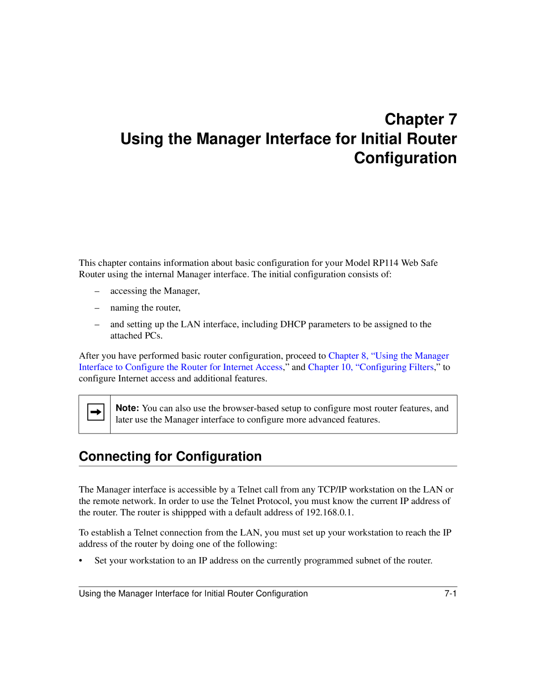 NETGEAR RP114 manual Using the Manager Interface for Initial Router Configuration, Connecting for Configuration 