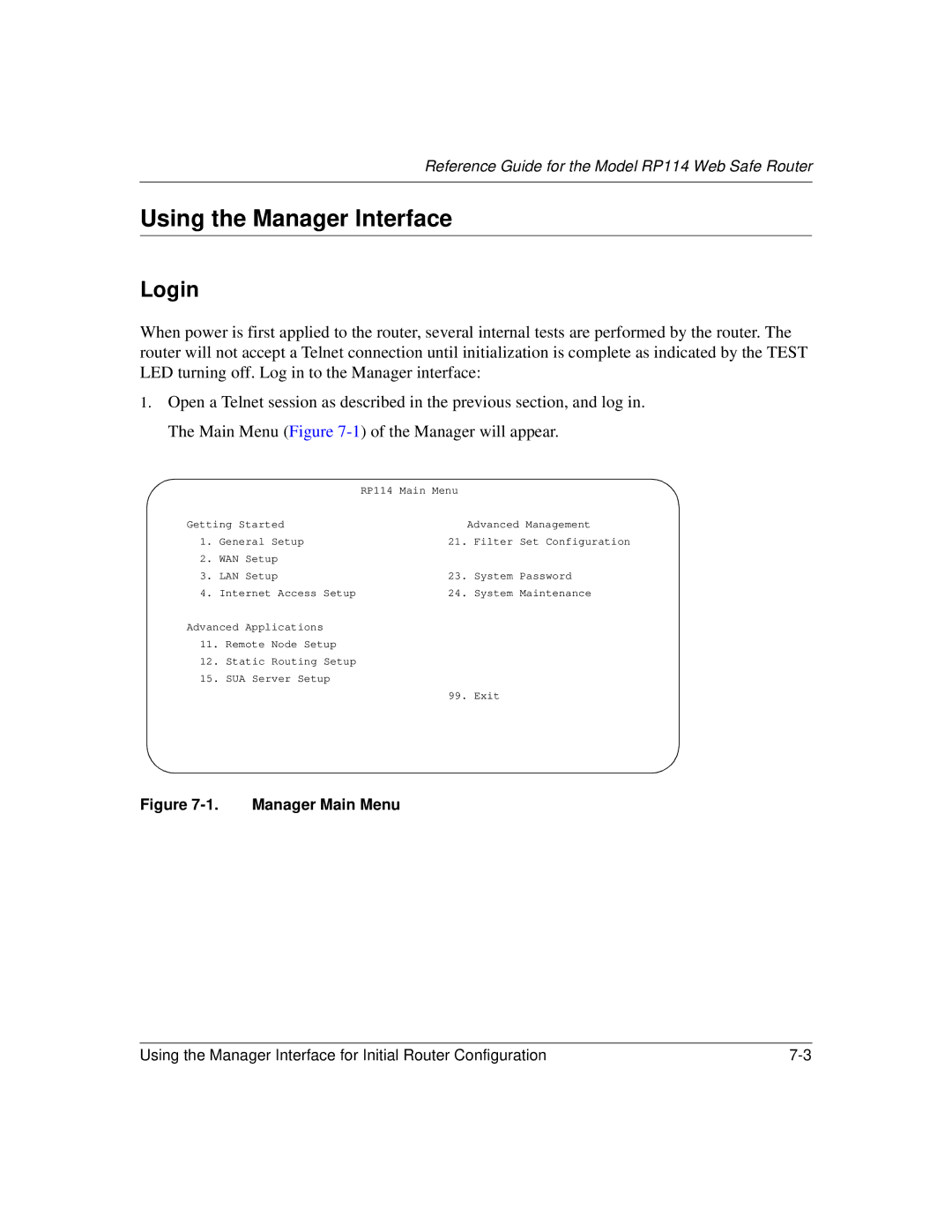 NETGEAR RP114 manual Using the Manager Interface, Login 