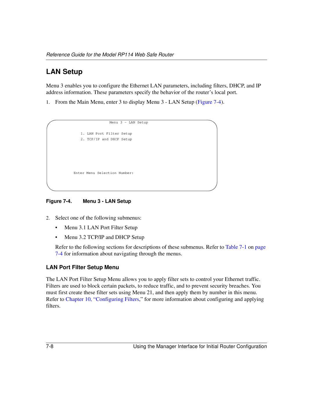 NETGEAR RP114 manual Menu 3 LAN Setup 