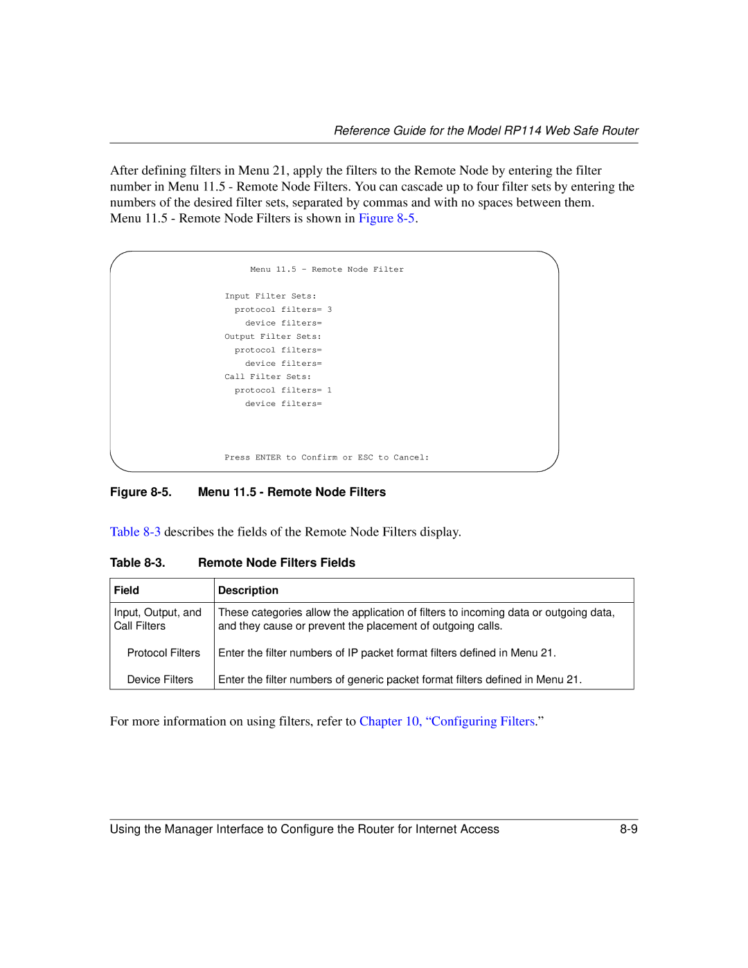 NETGEAR RP114 manual Menu 11.5 Remote Node Filters, Remote Node Filters Fields 