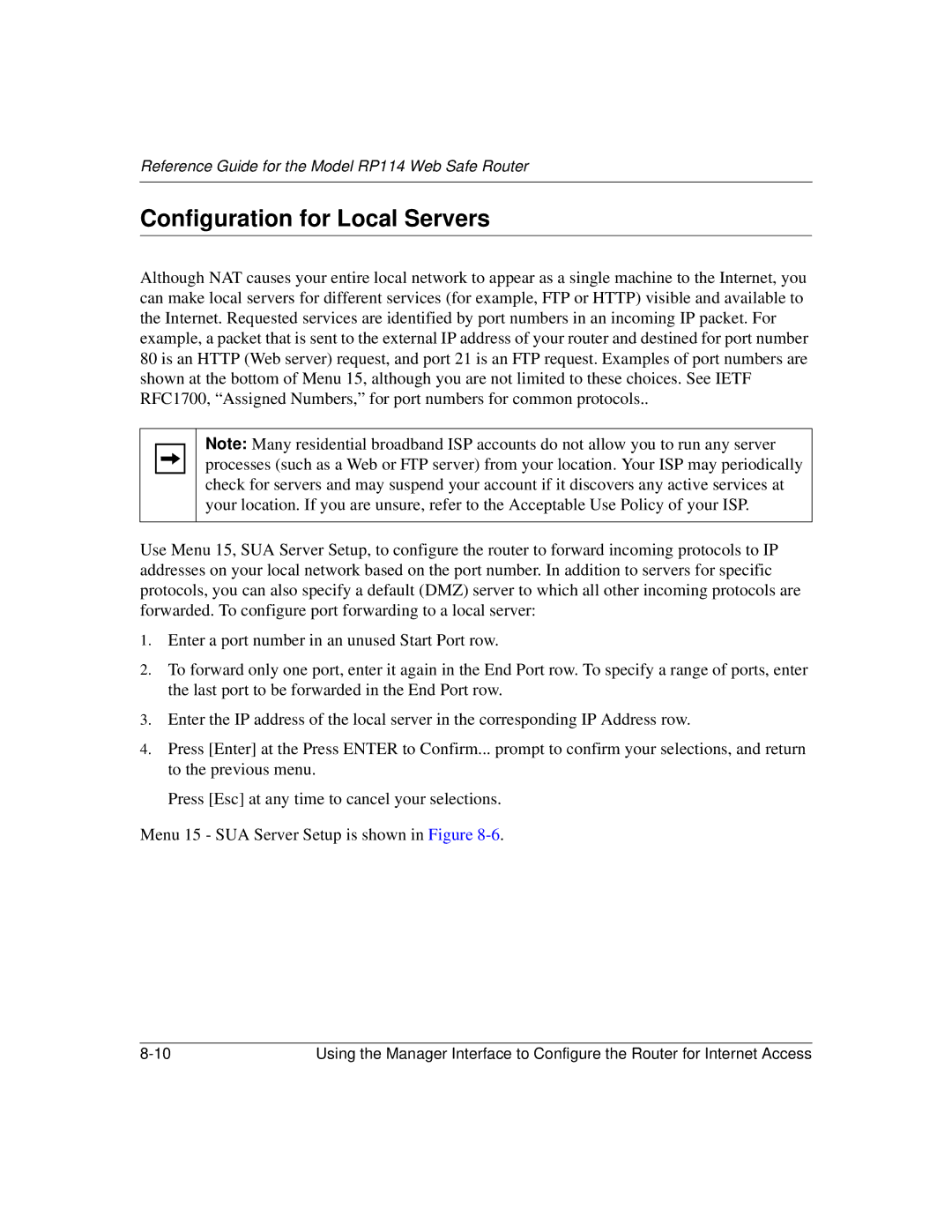 NETGEAR RP114 manual Configuration for Local Servers 