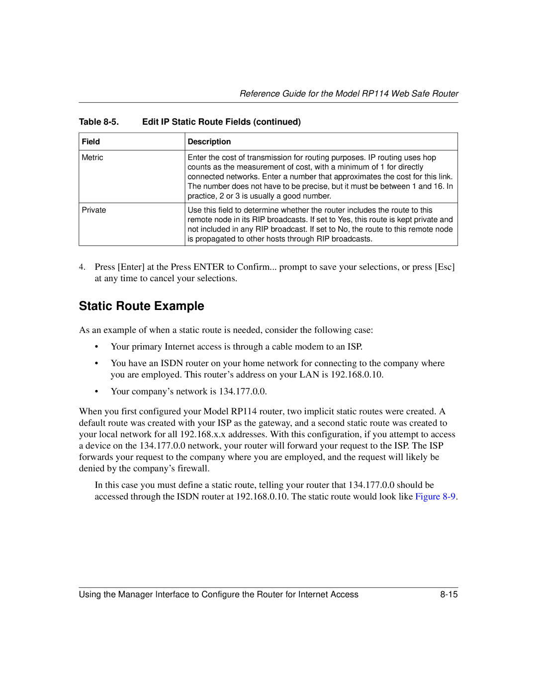 NETGEAR RP114 manual Static Route Example 