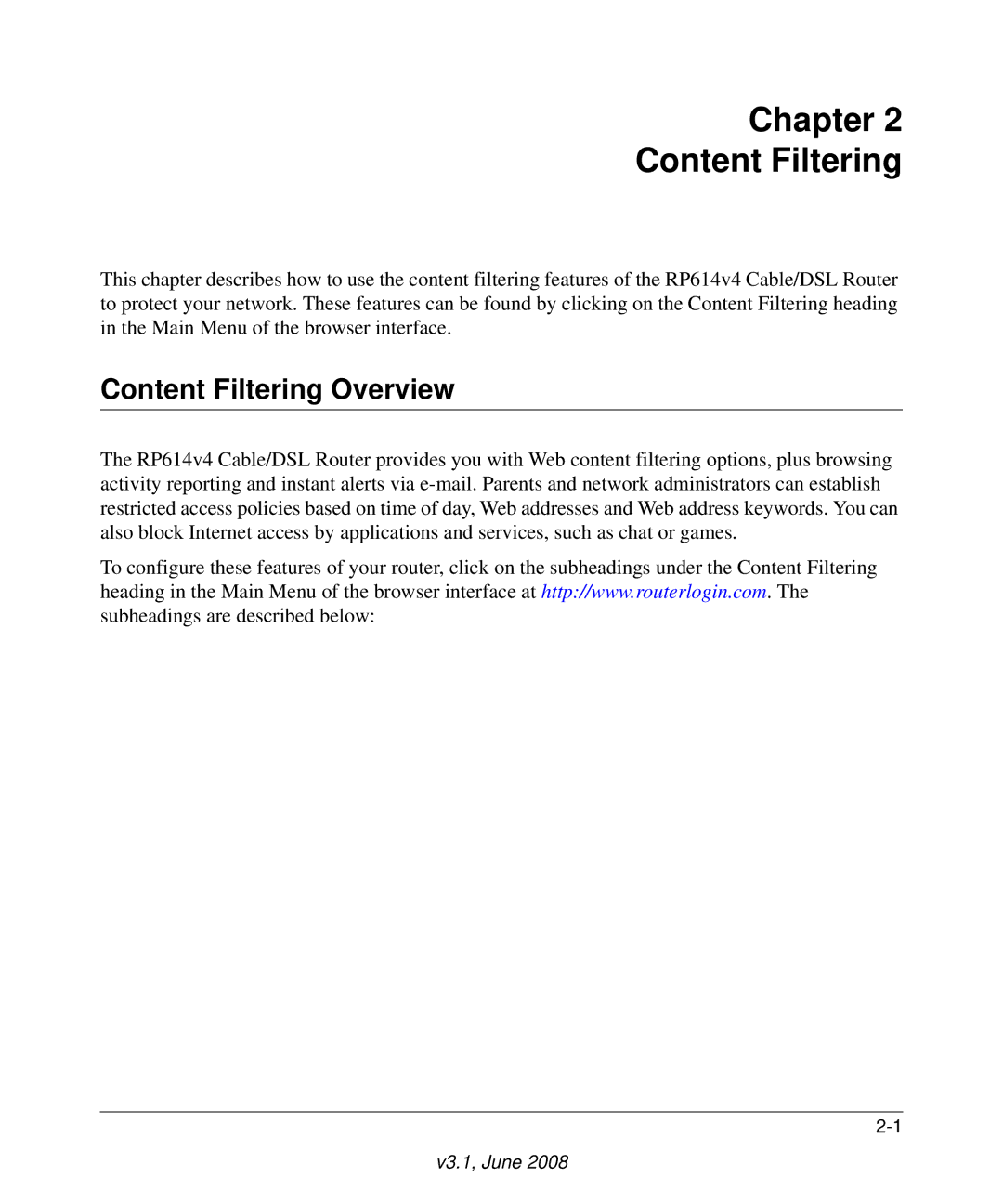 NETGEAR RP614 v4 manual Chapter Content Filtering, Content Filtering Overview 