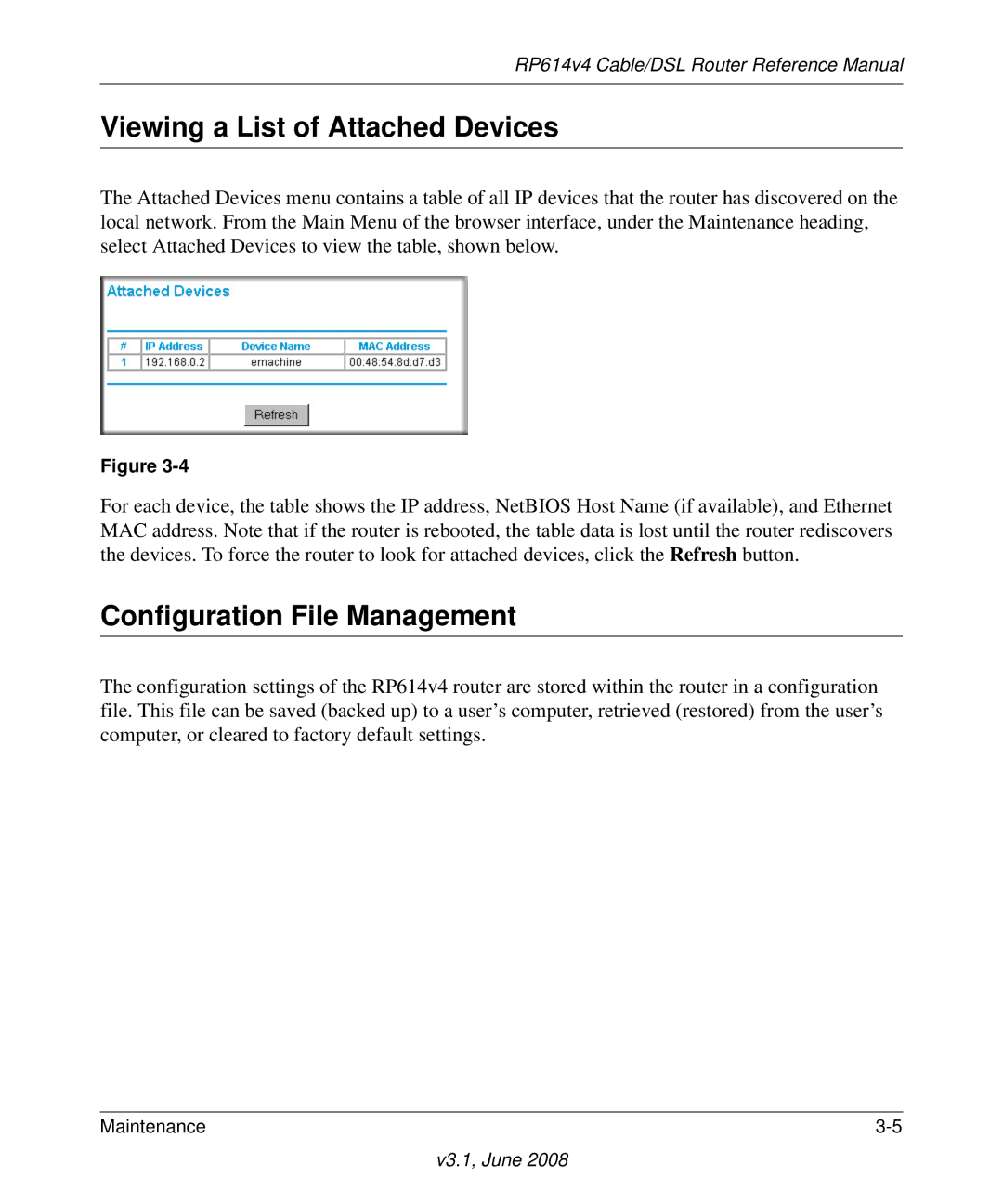 NETGEAR RP614 v4 manual Viewing a List of Attached Devices, Configuration File Management 