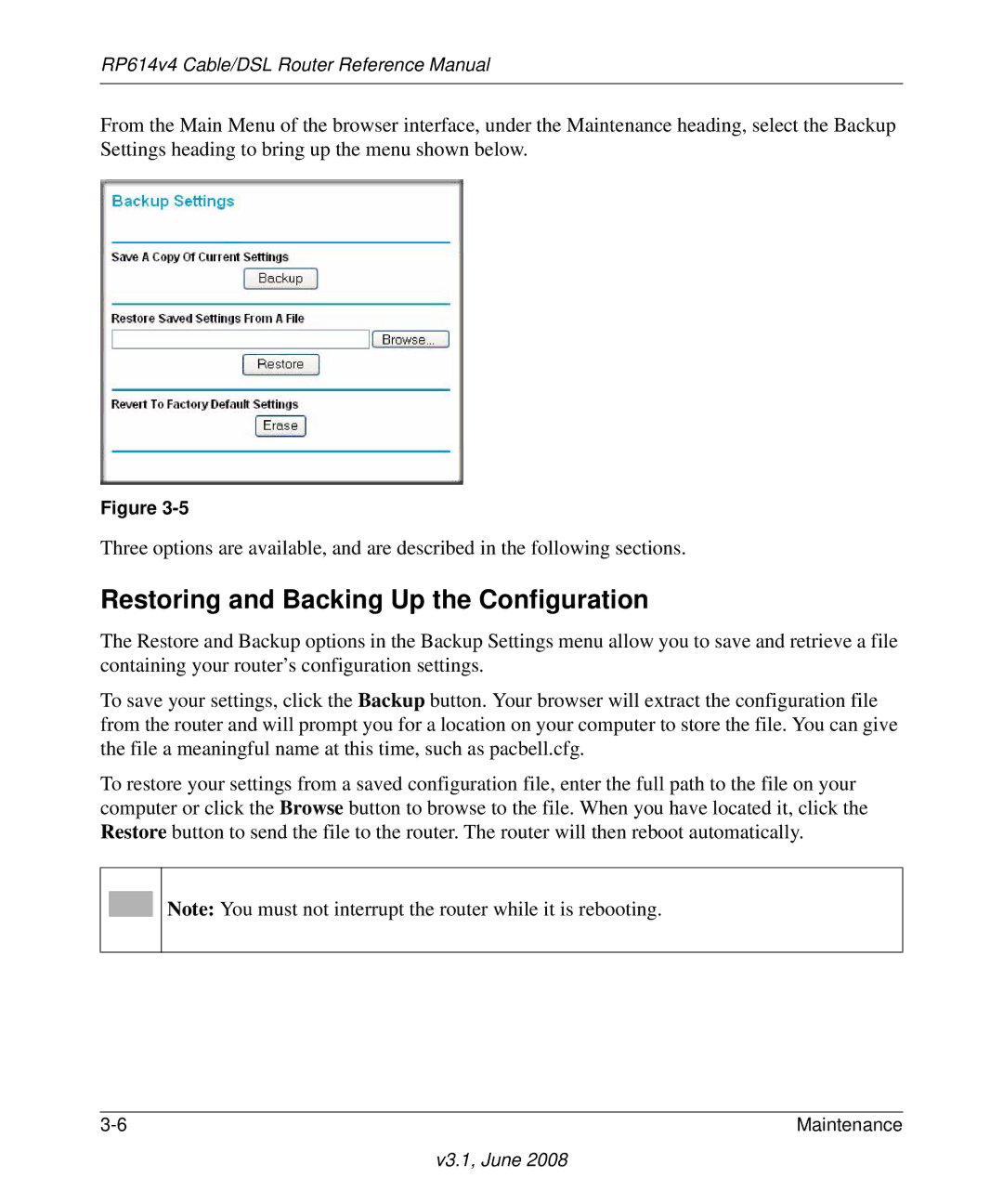 NETGEAR RP614 v4 manual Restoring and Backing Up the Configuration 