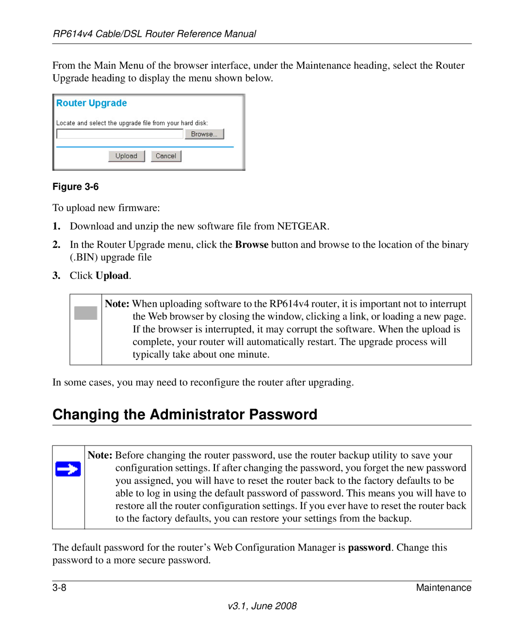 NETGEAR RP614 v4 manual Changing the Administrator Password 