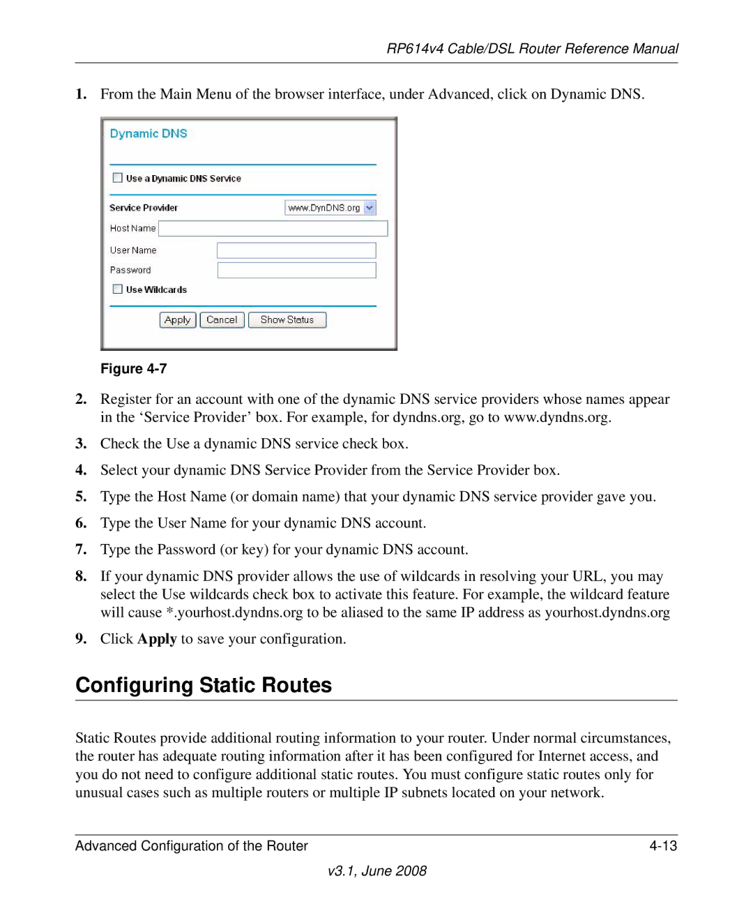 NETGEAR RP614 v4 manual Configuring Static Routes 