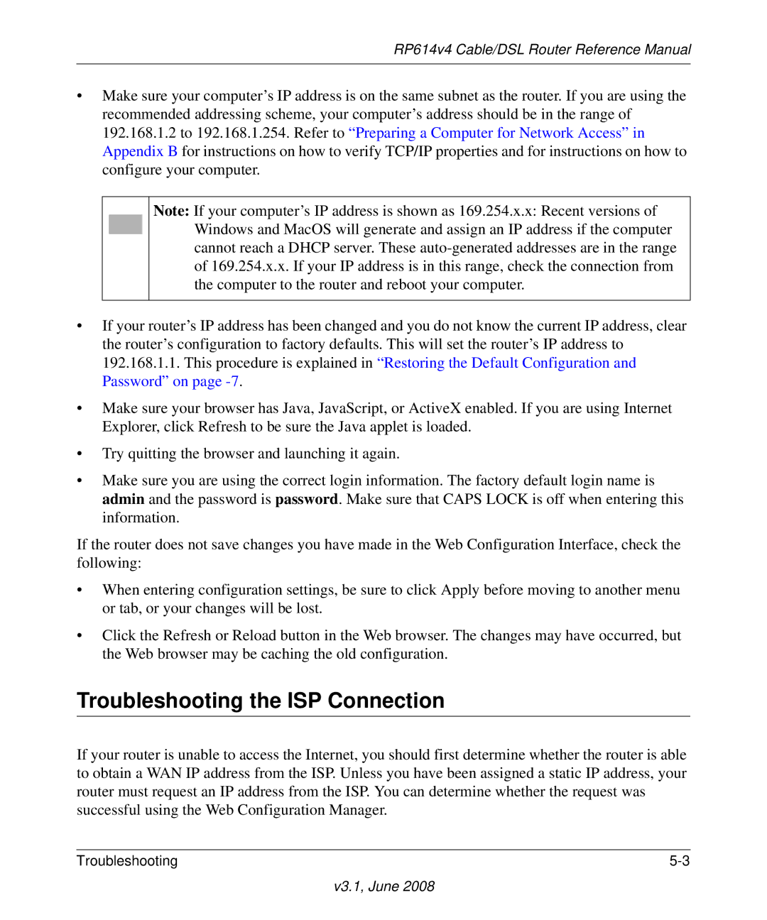 NETGEAR RP614 v4 manual Troubleshooting the ISP Connection 