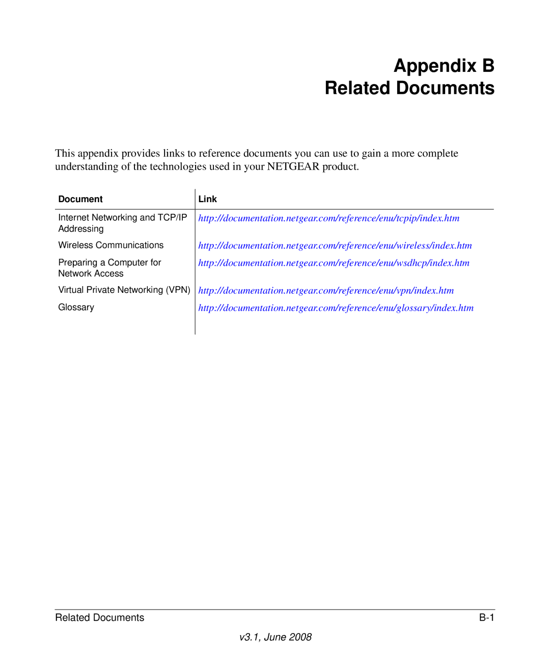 NETGEAR RP614 v4 manual Appendix B Related Documents, Document Link 