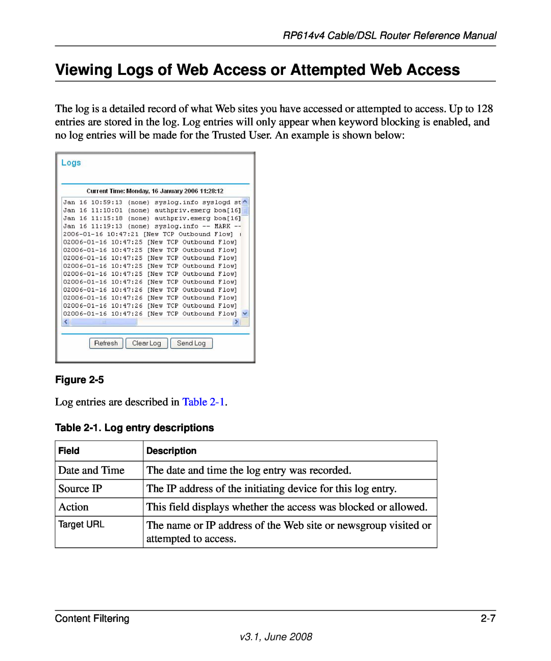 NETGEAR RP614 v4 manual Viewing Logs of Web Access or Attempted Web Access 