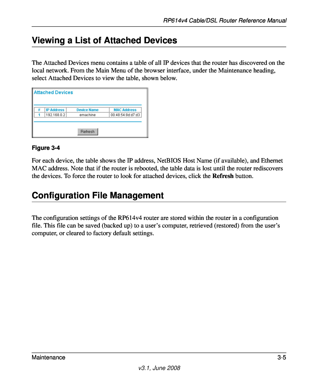NETGEAR RP614 v4 manual Viewing a List of Attached Devices, Configuration File Management 